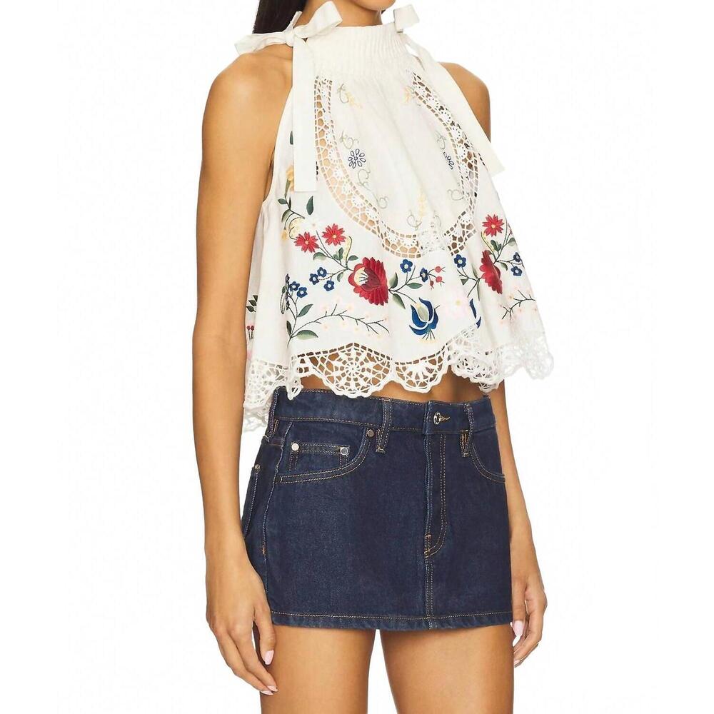 NEW SEA celia embroidery halter top in cream - Picture 3 of 4